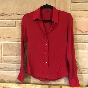 Theory red silk blouse